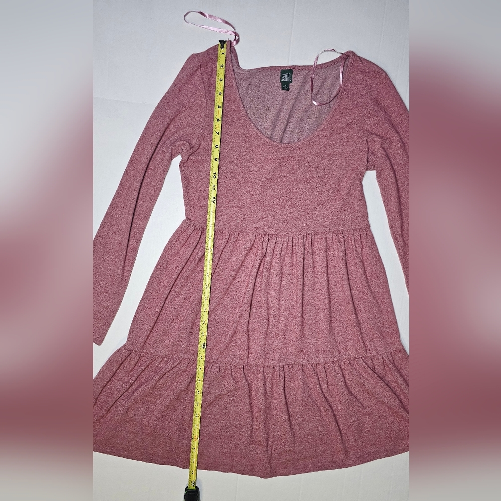 [WILD FABLE] Pink Speckled Long Sleeve Tiered Babydoll Midi Dress《M》 - Picture 10 of 16